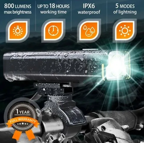 פנס קדמי נטען 800 לומנס