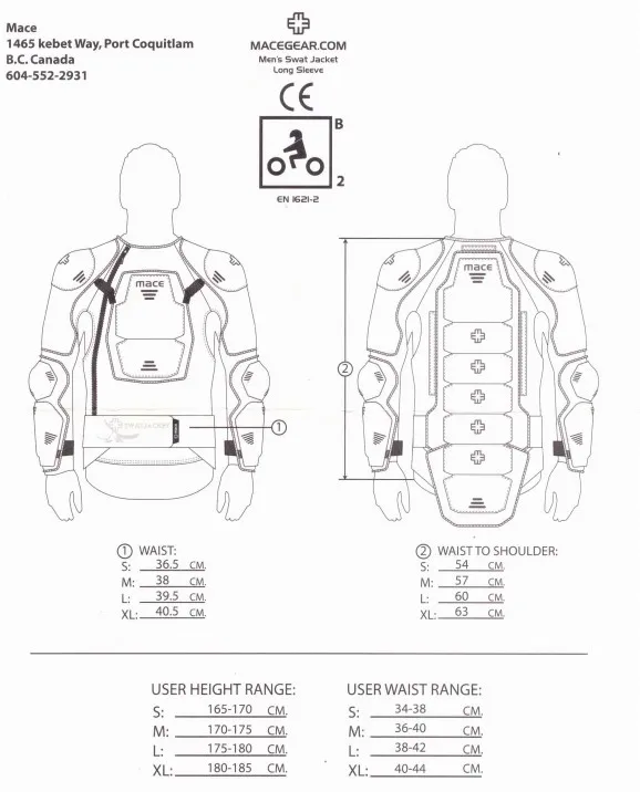 מגן גוף M  שרוול ארוך MACE SWAT BLK