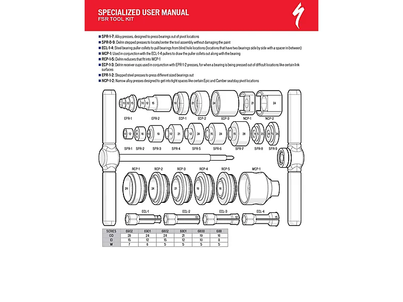 קיט חולץ ומכניס מיסבים ספשלייזדTOL FSR TOOL KIT