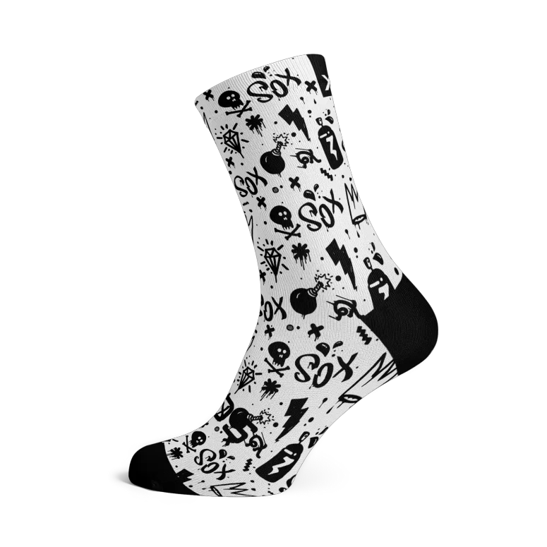 Doodle White Casual Crew Socks גרבי רכיבה במידה מדיום