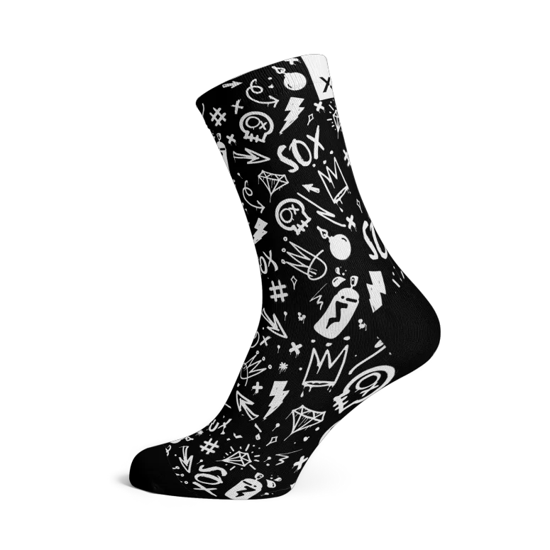 Doodle Black Casual Crew Socks